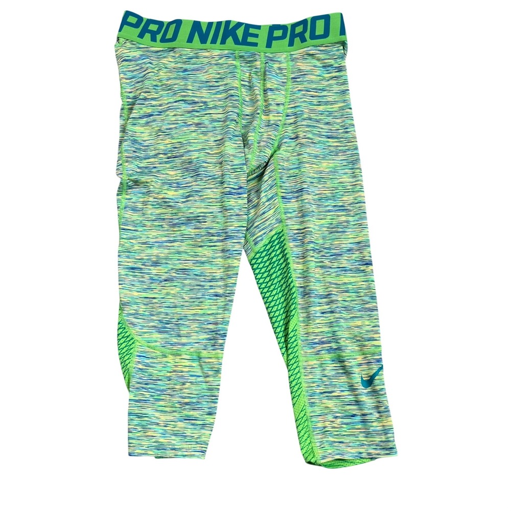 NIKE Men's XXL Lime Green‎ Blue Space Dye Pro Compression Tights Leggings